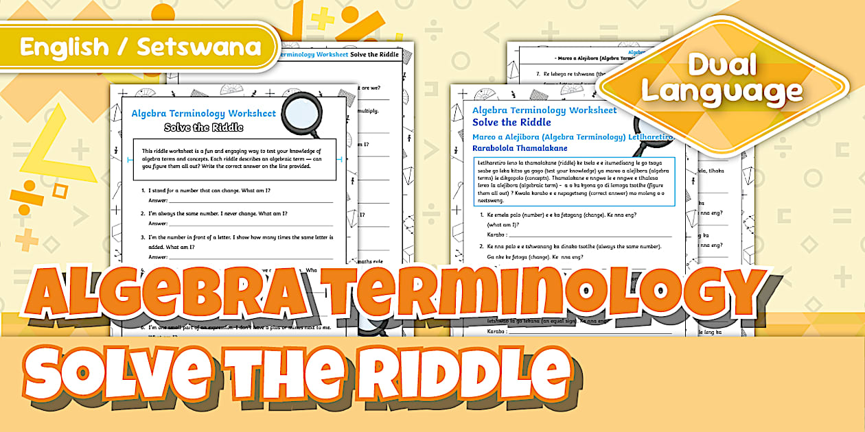 Grade 7 Maths - Term 4 - Algebra Terminology Riddle Worksheet