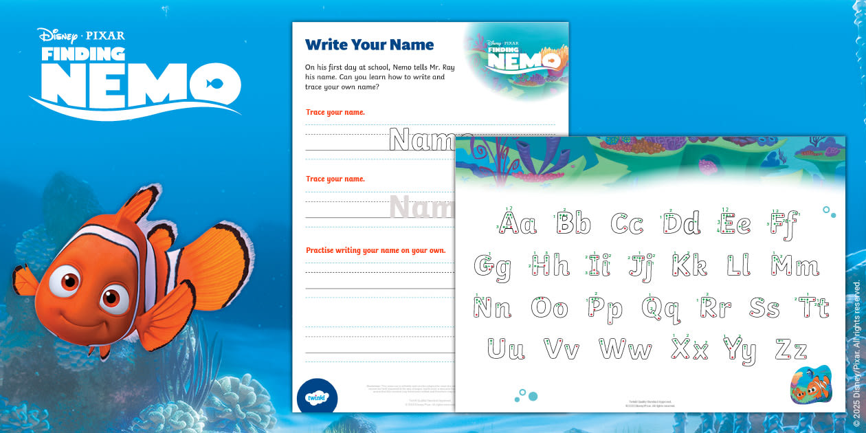 Finding Nemo: Editable Name Writing and Tracing Activity Sheets