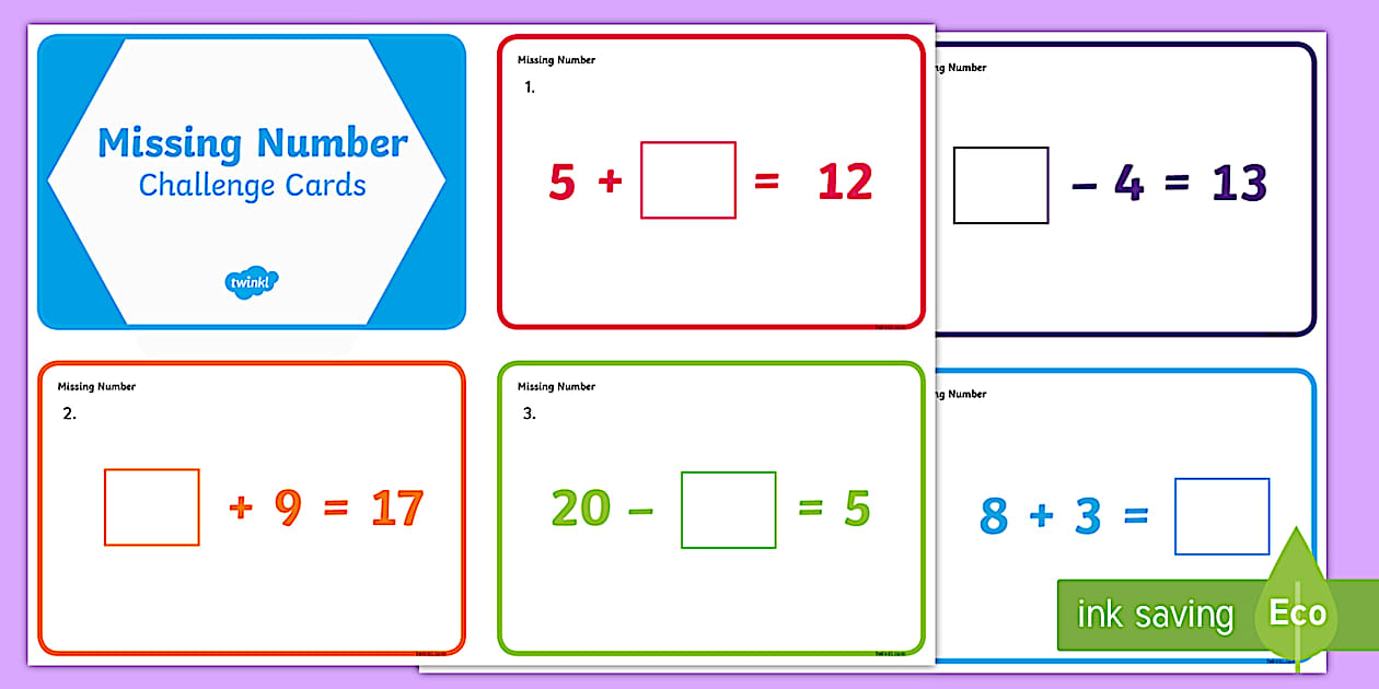 KS1 Missing Number Challenge Cards (professor feito)