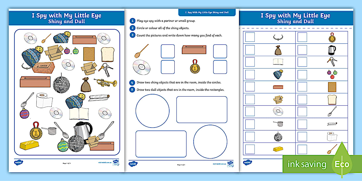 I Spy Shiny and Dull Materials (teacher made) - Twinkl
