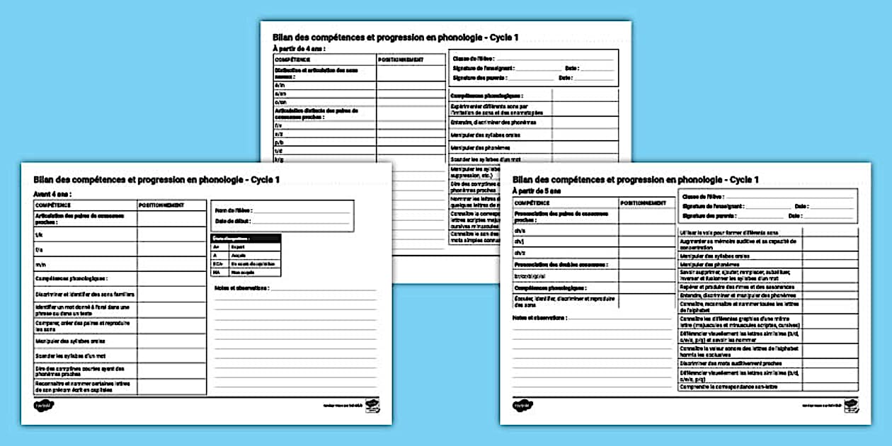 FREE! - Grille d'évaluation des compétences en phonologie maternelle