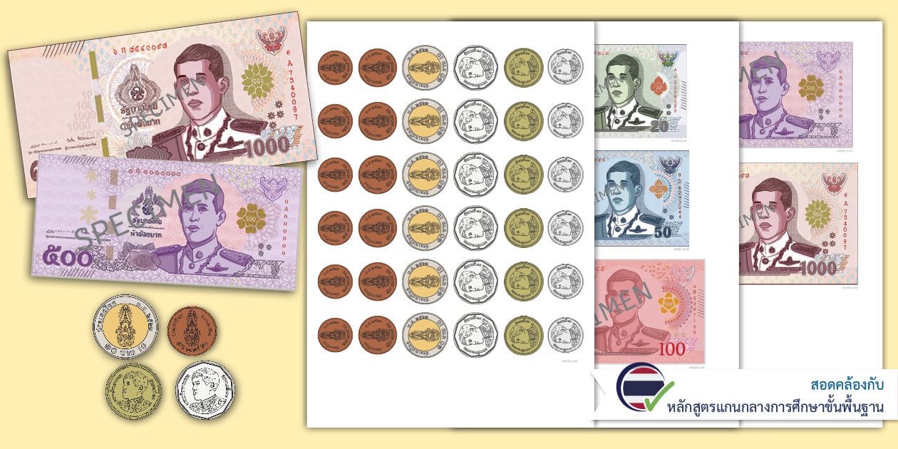 รูปธนบัตรและเหรียญไทย รัชกาลที่ 10 - Thai Baht Coins and Notes Cut-Outs
