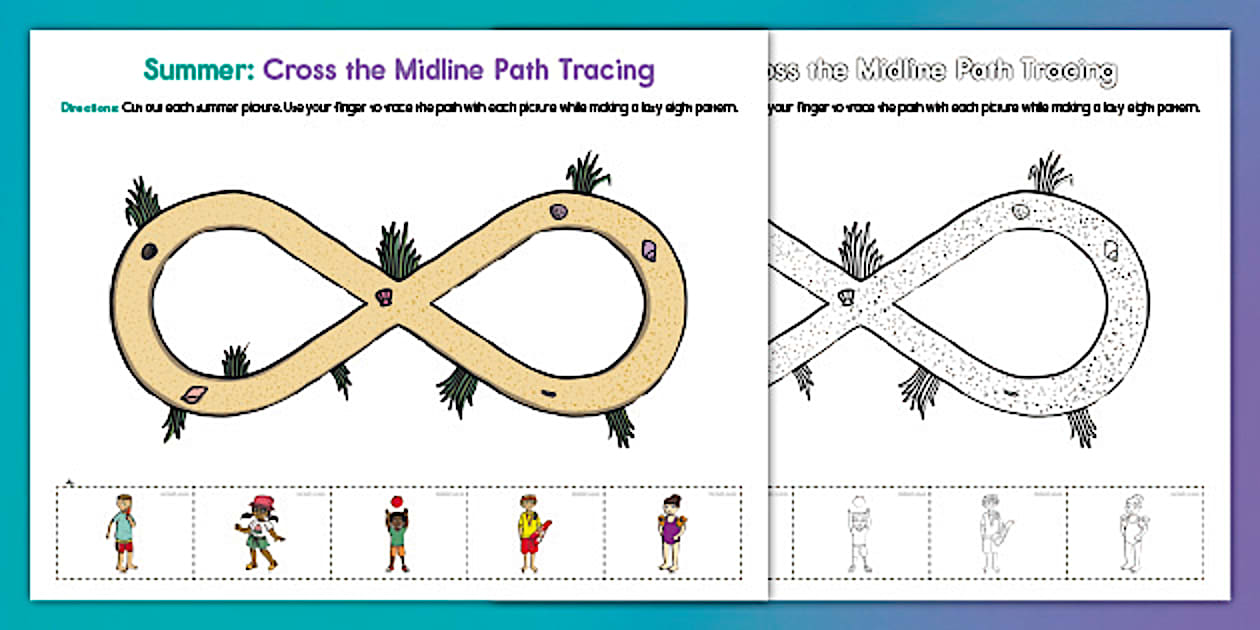 Summer Cross the Midline Path Tracing Worksheet Twinkl