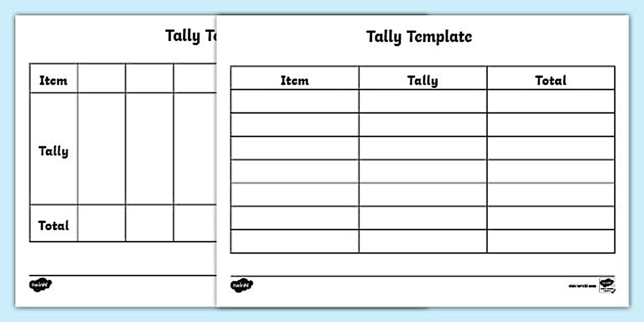 Tally Mark Chart Template Blank Table Chart Template