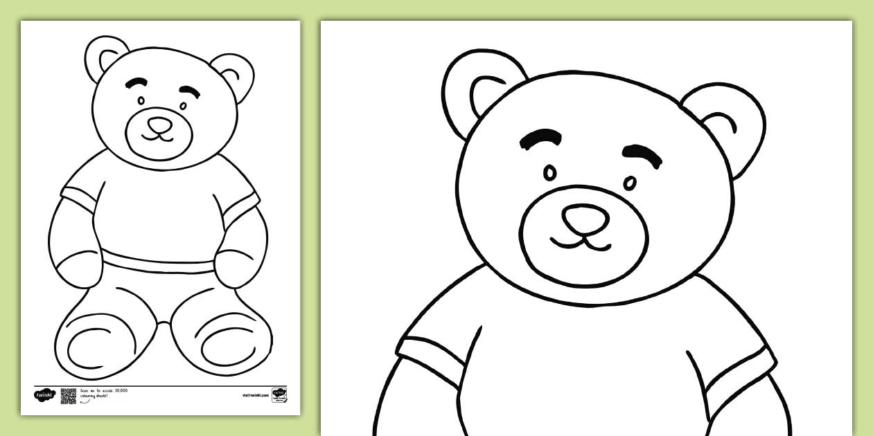 Outline Picture of a Teddy Bear - Colouring Page - Twinkl