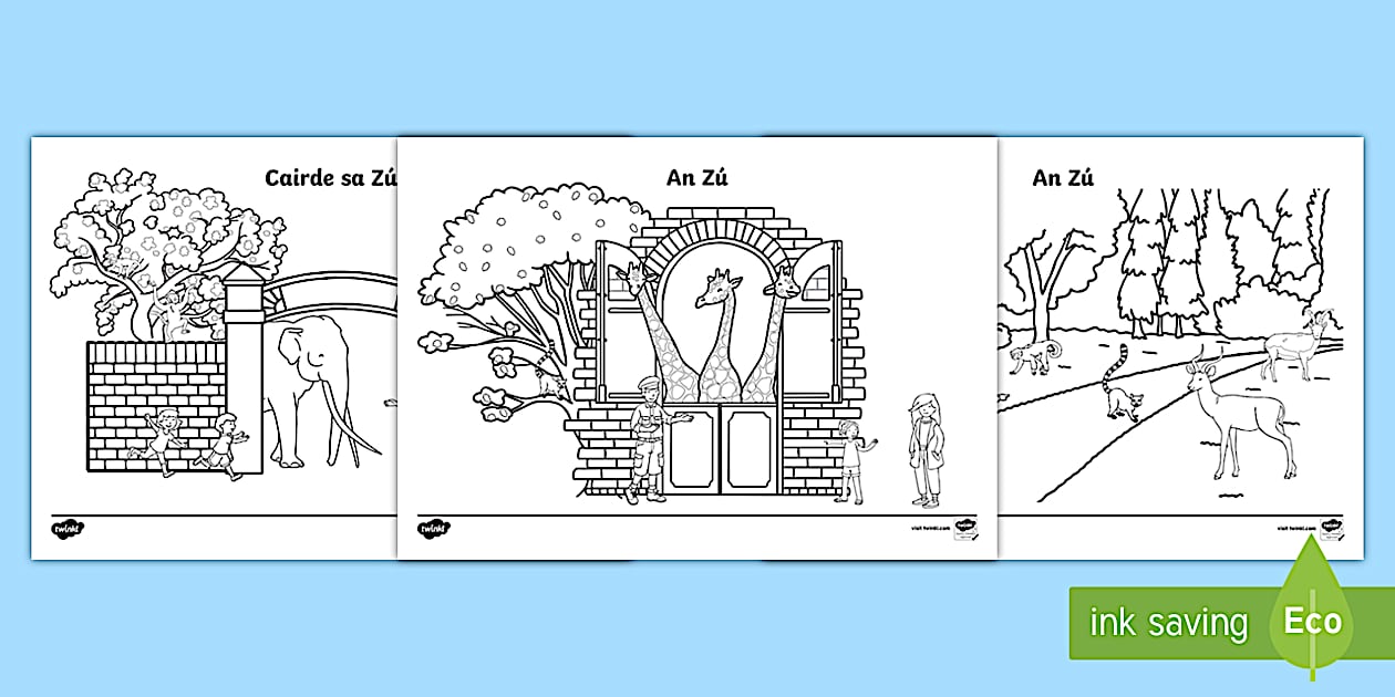 The Zoo Aistear Colouring Colouring Pages Gaeilge - Twinkl