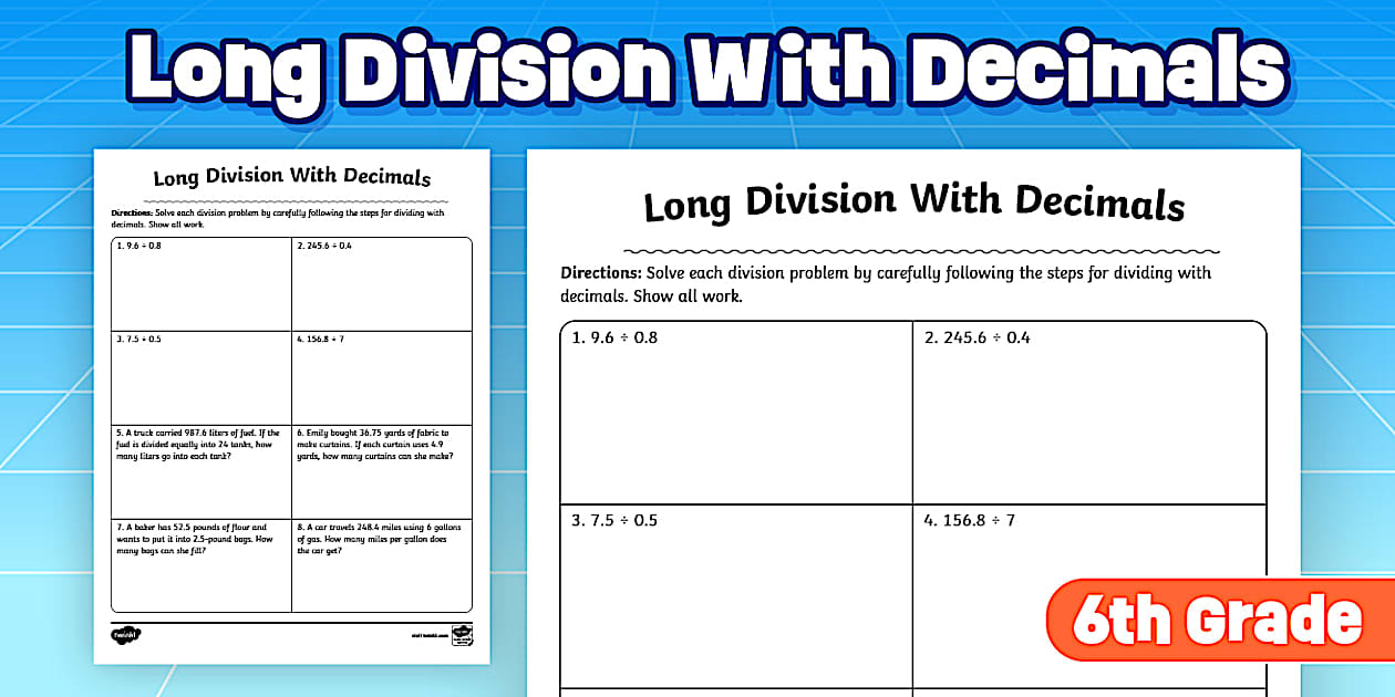Sixth Grade Math Long Division With Decimals Worksheet