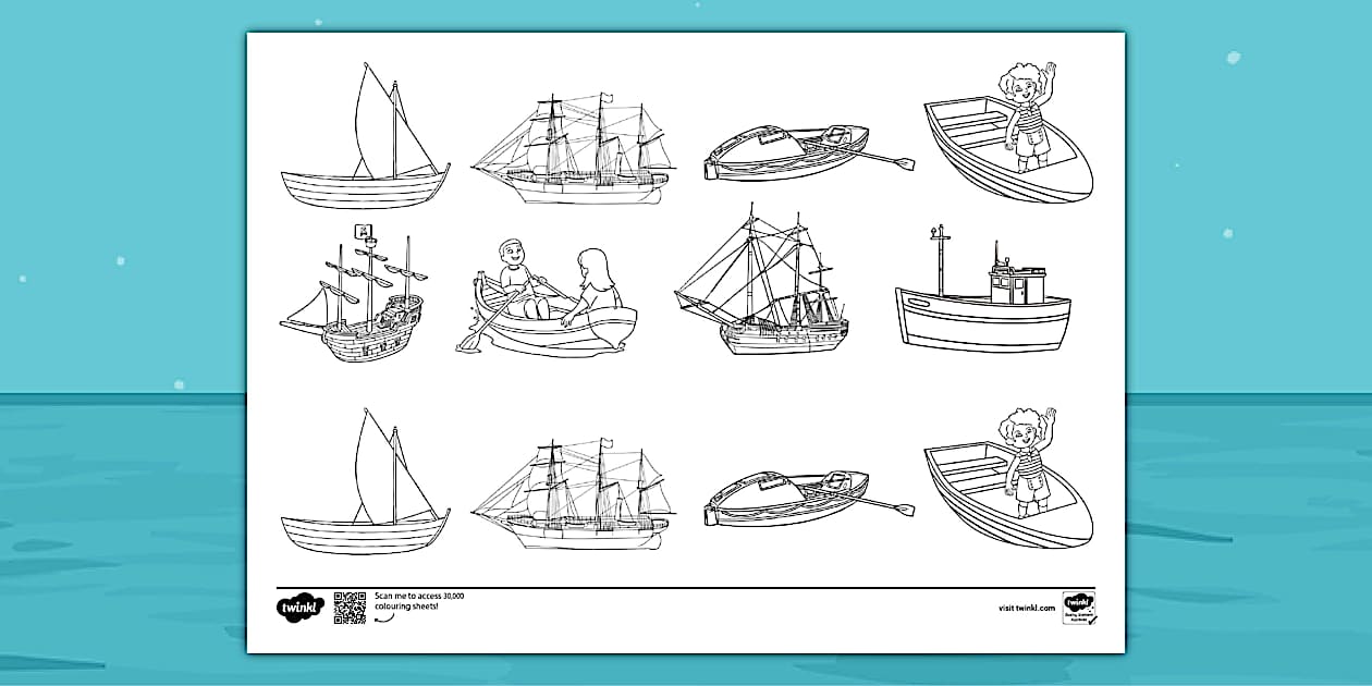 Boat Doodle Colouring Page (teacher made) - Twinkl