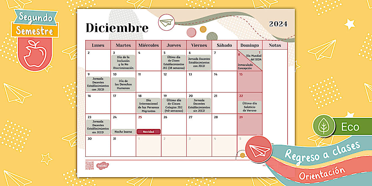 Calendario de diciembre 2024 | Twinkl Chile | Imprimible