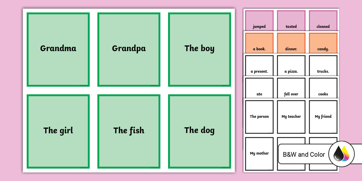 Subject, Verb, Object Create a Sentence Cards for SPED