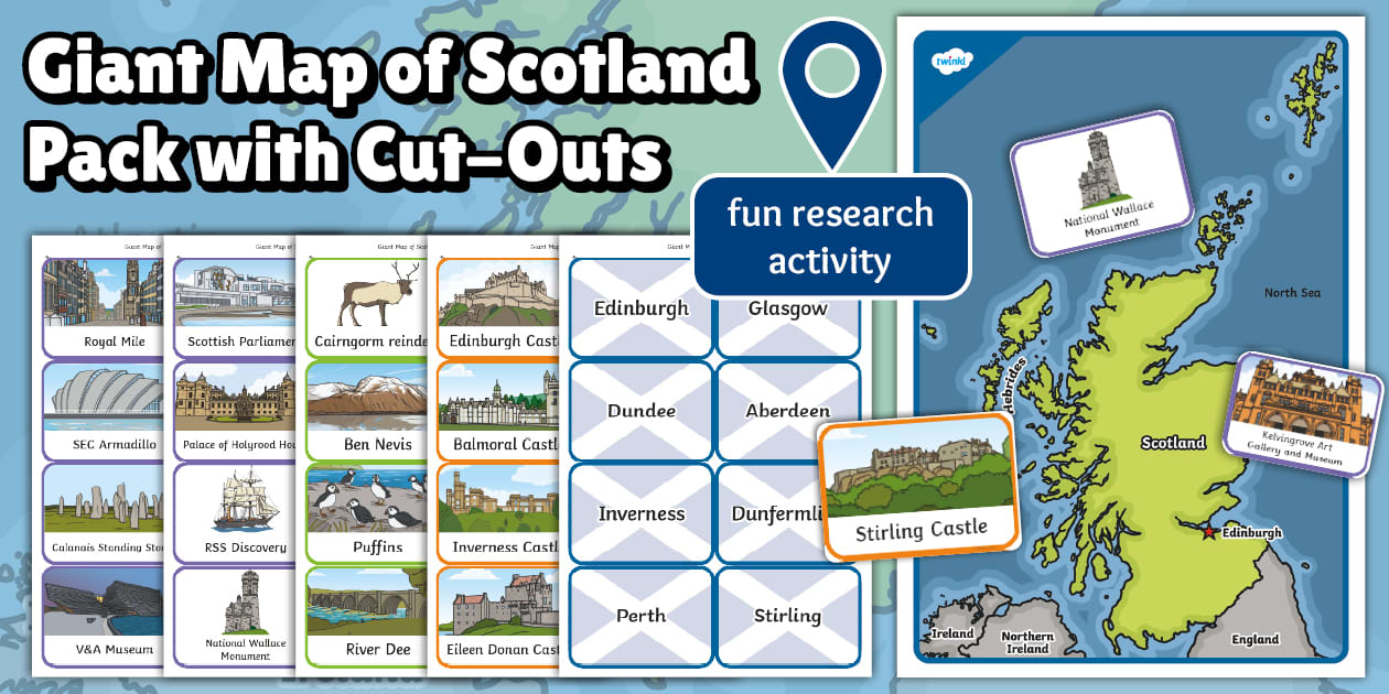 Map Object Scotland Giant Map of Scotland Research Activity Pack with Cut-Outs
