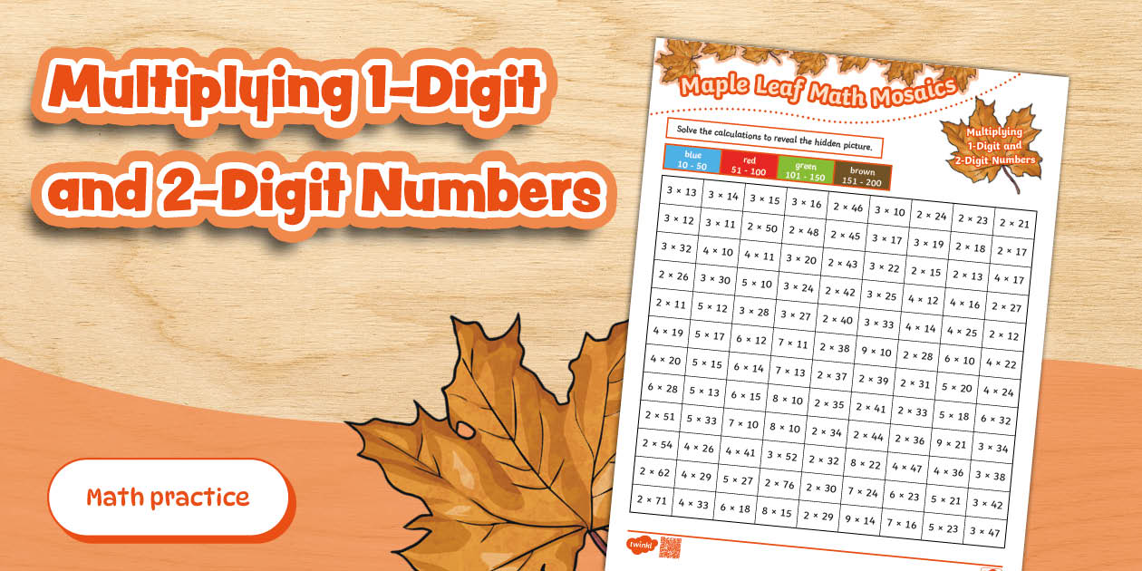 Mosric Maple Leaf Multiplication Mosaic Worksheet