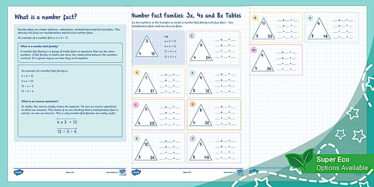 Number Fact Key Rings Number Fact Families: 3, 4 and 8 x Tables (Ages 7 - 8)