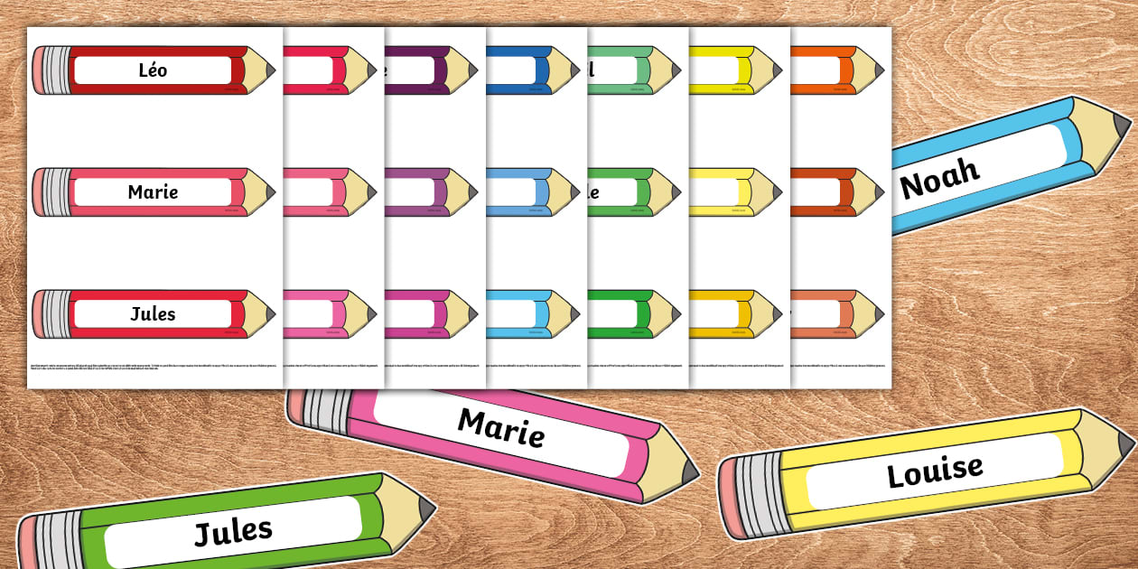 * NEW * Etiquettes modifiables thème crayons pour prénoms ou texte