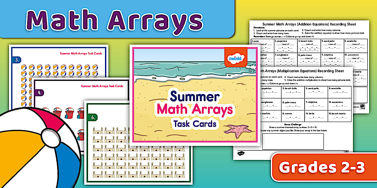 Summer Math Arrays Challenge Cards for 2nd-3rd Grade