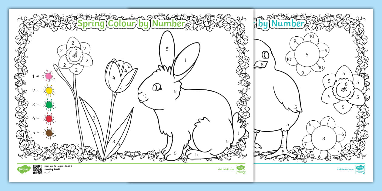 Spring colour by numbers spring colouring activity