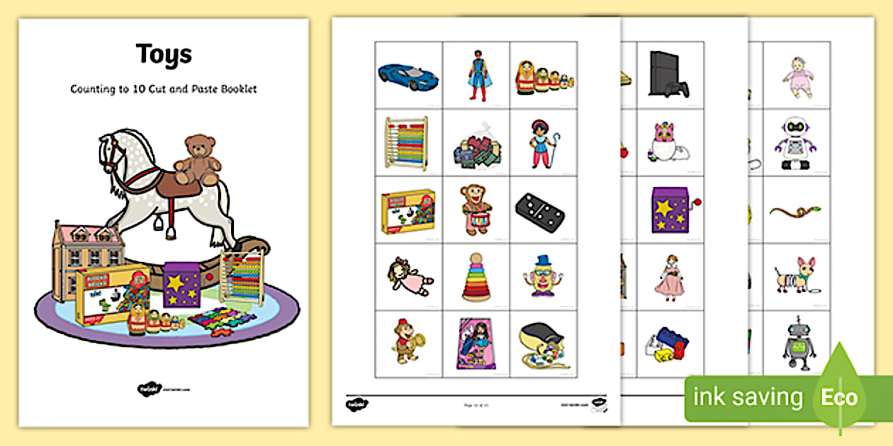 Editable Toys Counting to 10 Cut and Paste Booklet - Twinkl