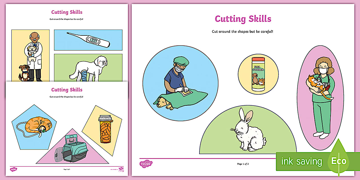 Black and White The Vets Aistear Cutting Skills Worksheet