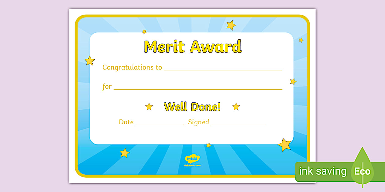 Merit Award Certificate Merit Certificate Merit Points