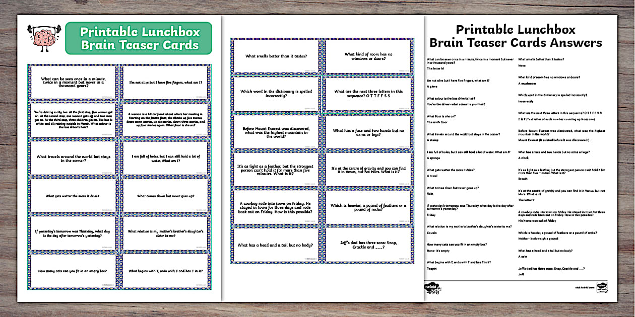 Repo Teasers Lunchbox Printables - Brain Teasers | Twinkl Party