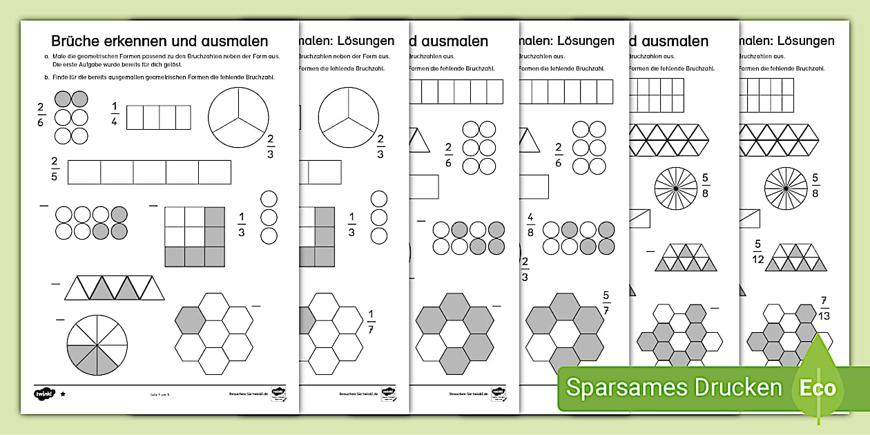 Arbeitsblatt zum Brüche erkennen und darstellen (dreifach differenziert)