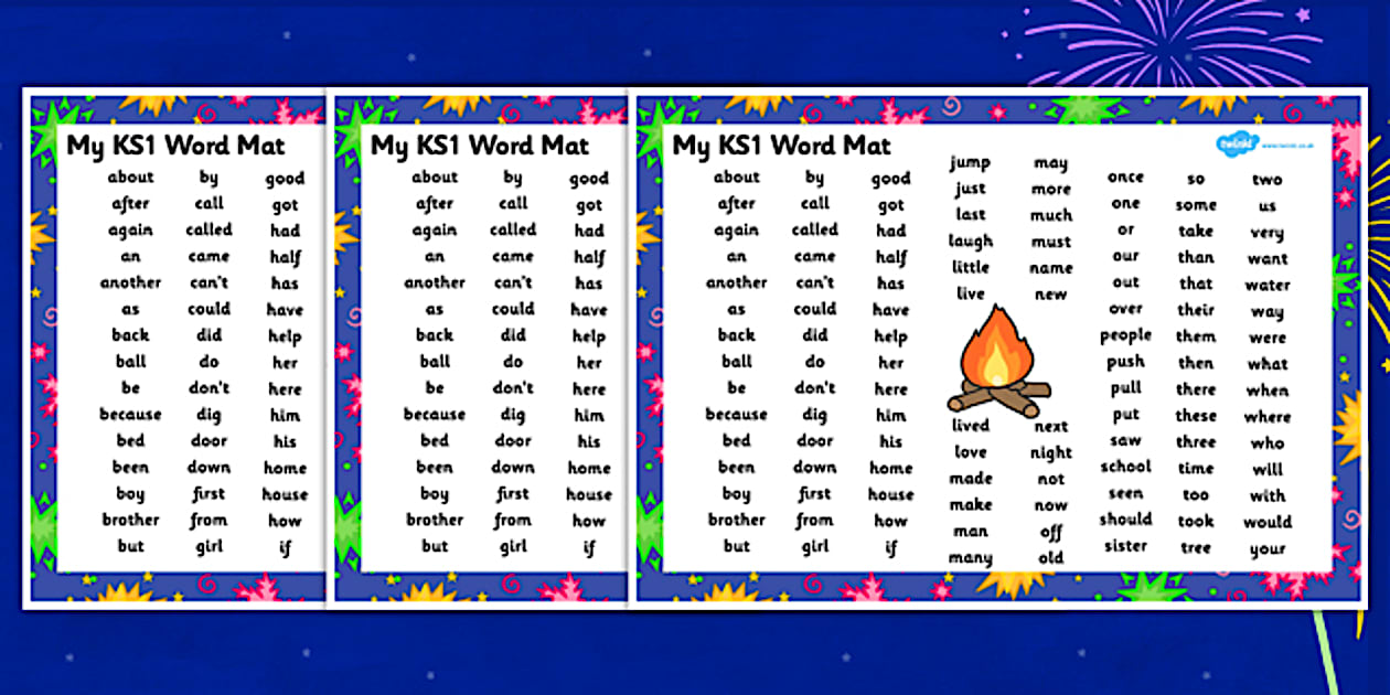 Bonfire Night Firework Themed KS1 Word Mat