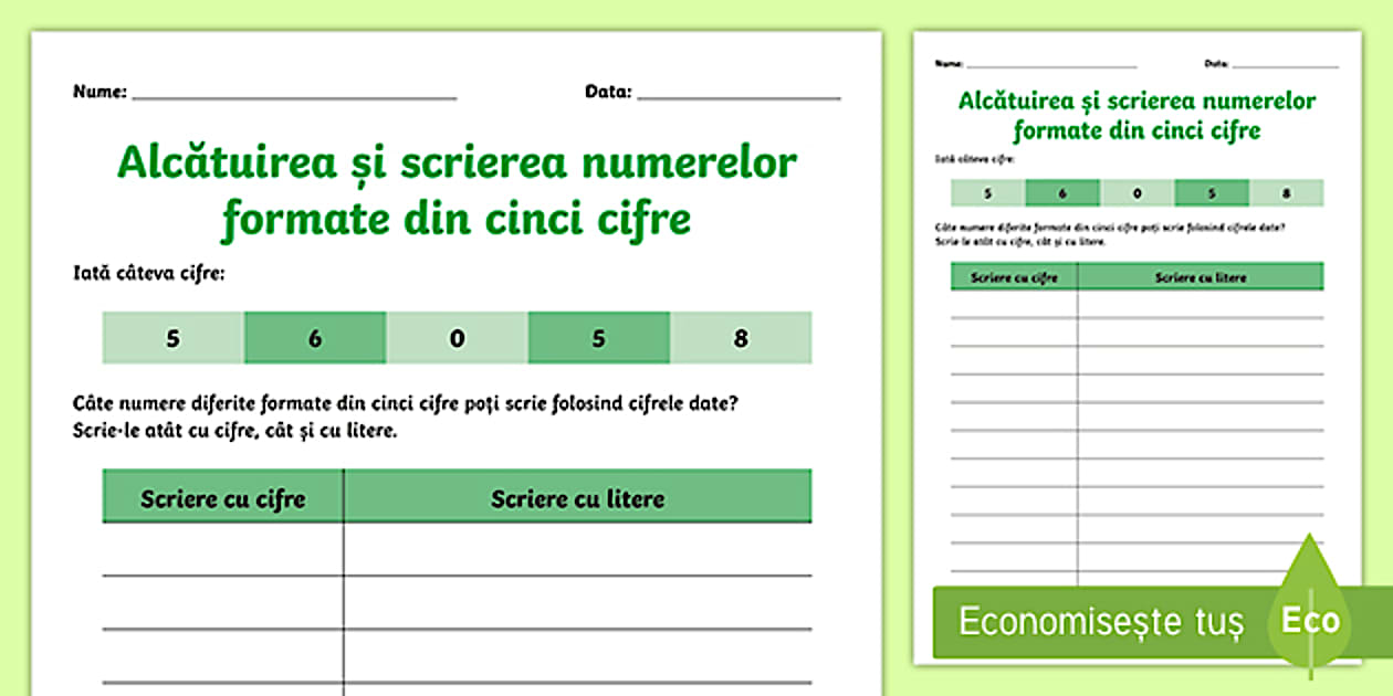 Alcătuirea și scrierea numerelor formate din cinci cifre - Fișă de