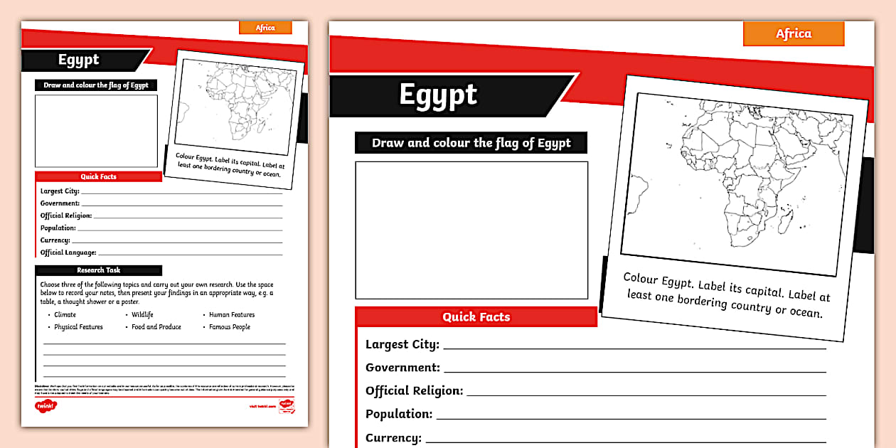KS2 Egypt Research Activity - Geography - Twinkl