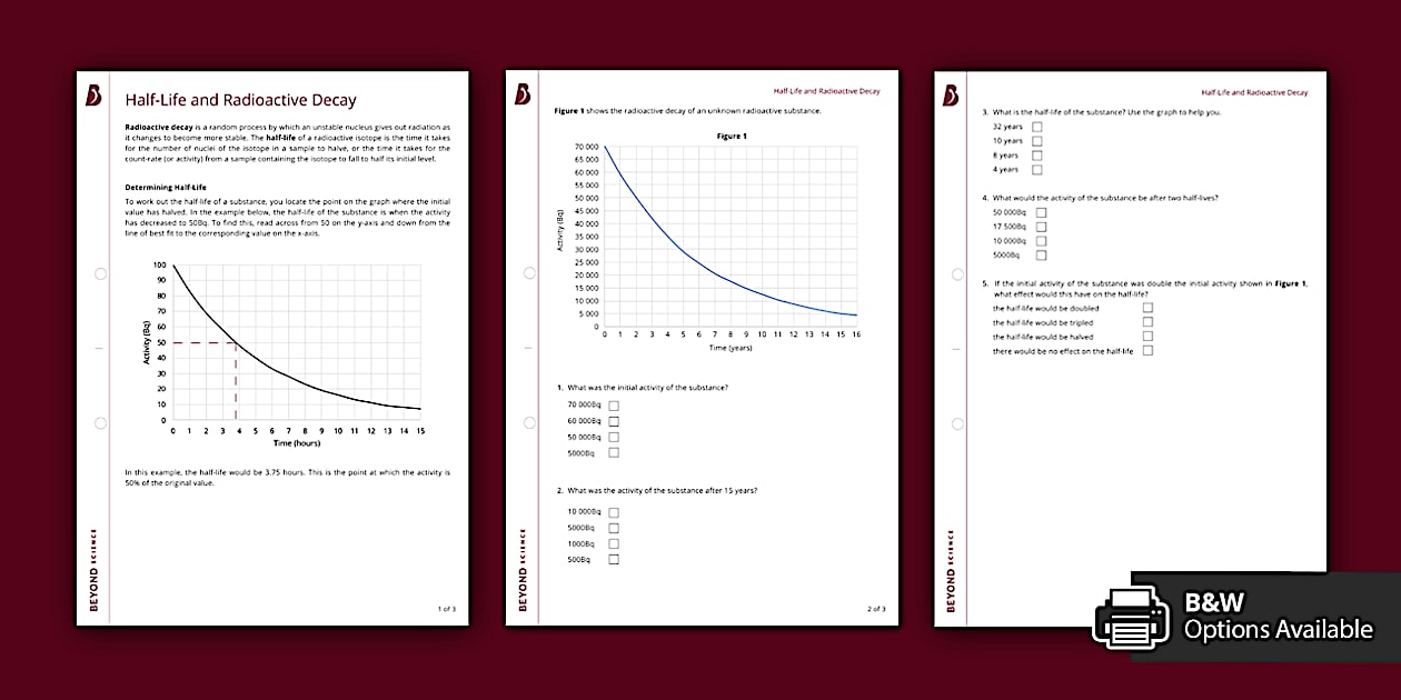 HalfLife and Radioactive Decay Graph Worksheet Beyond