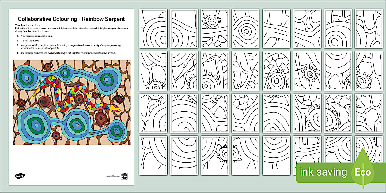 Rainbow Serpent Collaborative Colouring (TeacherMade) — free download