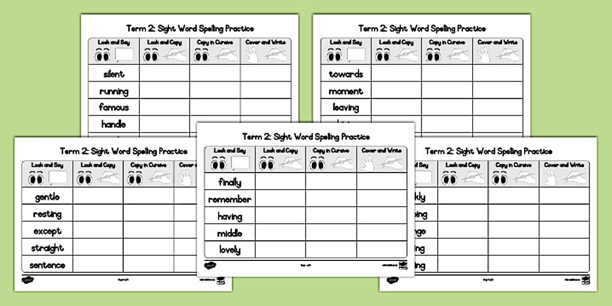 Grade 3 Term 2 Sight Word Spelling Sheets (teacher made)