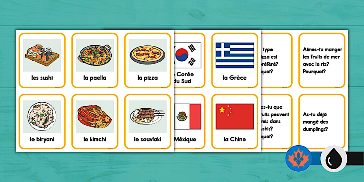 Popular Food Around the World - Matching Cards FRENCH