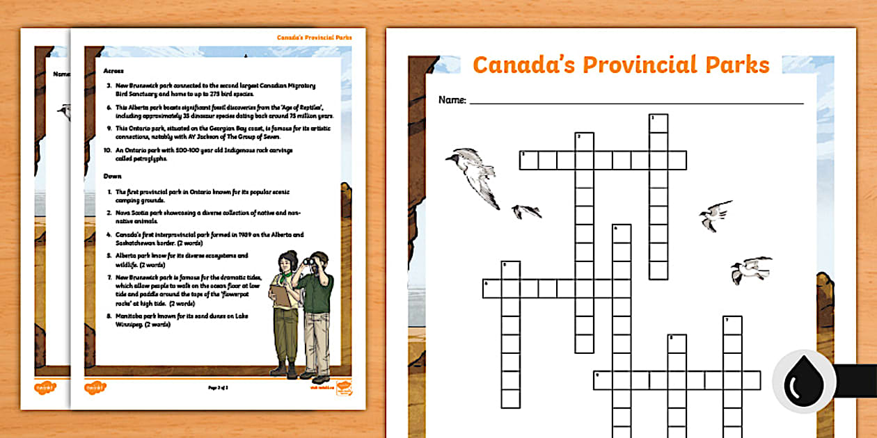 Canada #39 s Provincial Parks Crossword Puzzle (teacher made)