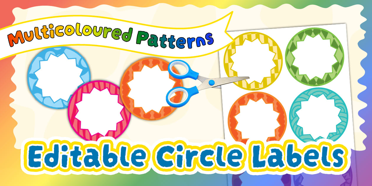 Multicoloured Patterns Editable Circle Labels