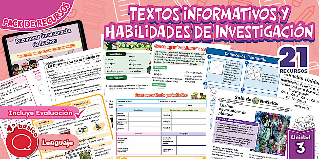 Pack | Lenguaje | 4° | Unidad 3 | Textos Informativos