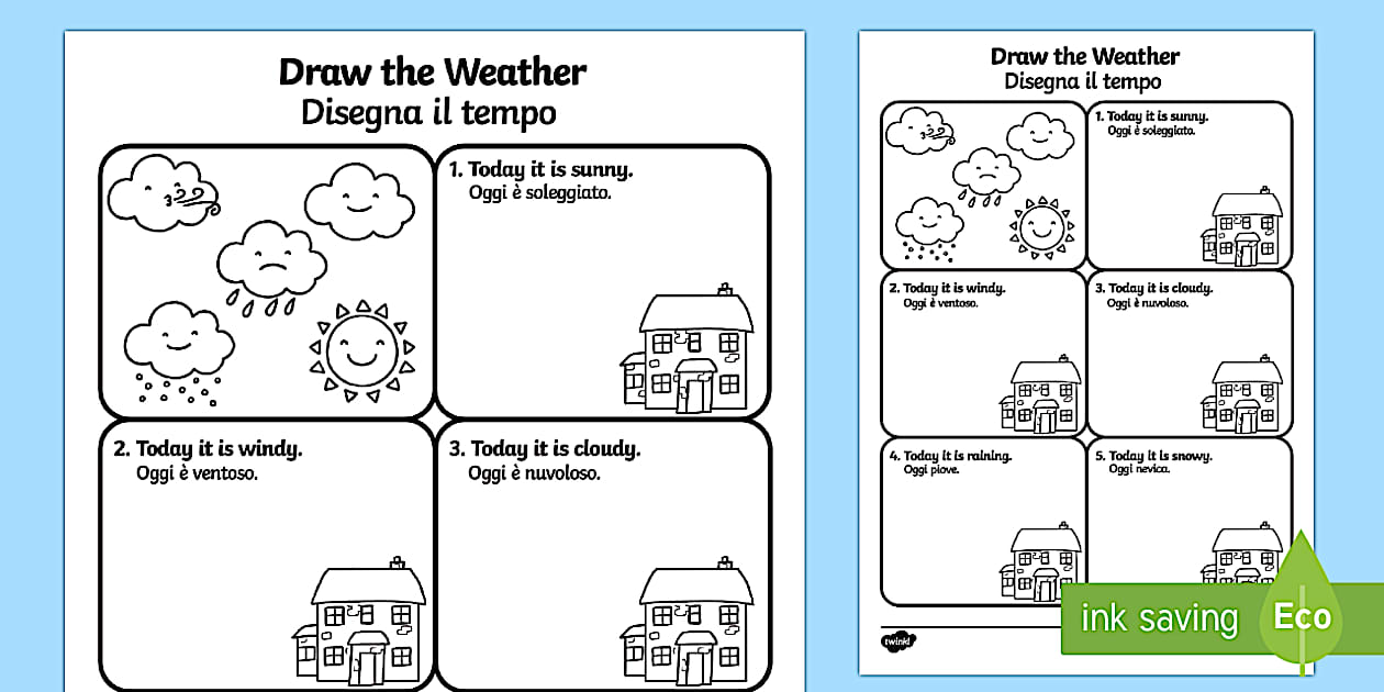 Weather Italian Worksheet Draw the Weather Worksheet / Worksheet English/Italian - Draw the Weather