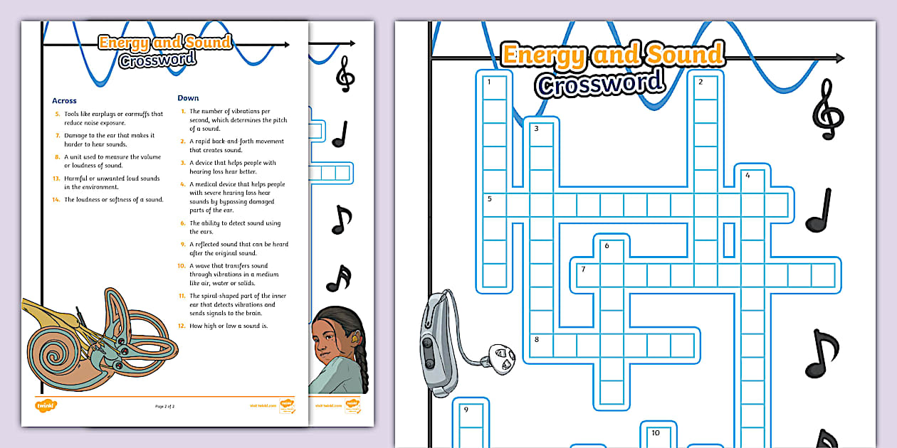 Energy and Sound Crossword (teacher made) Twinkl