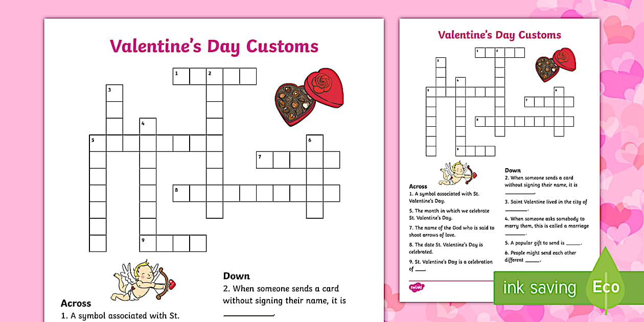 St Valentine #39 s Day Customs Crossword (Teacher Made)