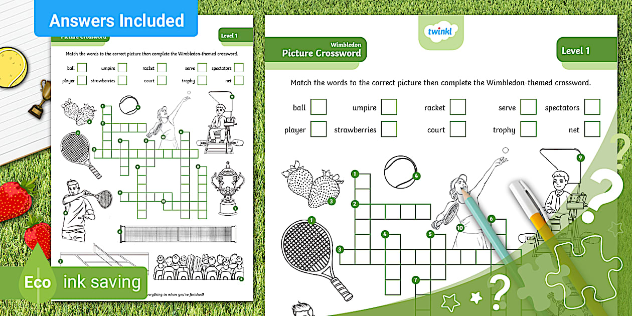 Wimbledon Themed Fun Picture Crossword Puzzle L1 Twinkl