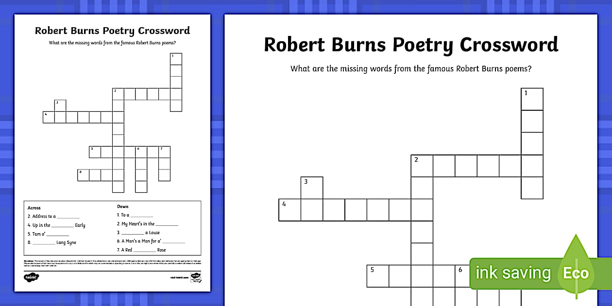Robert Burns Poetry Crossword (professor feito) Twinkl