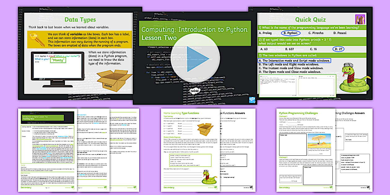 Introduction to Python: Lesson 2 (teacher made) - Twinkl