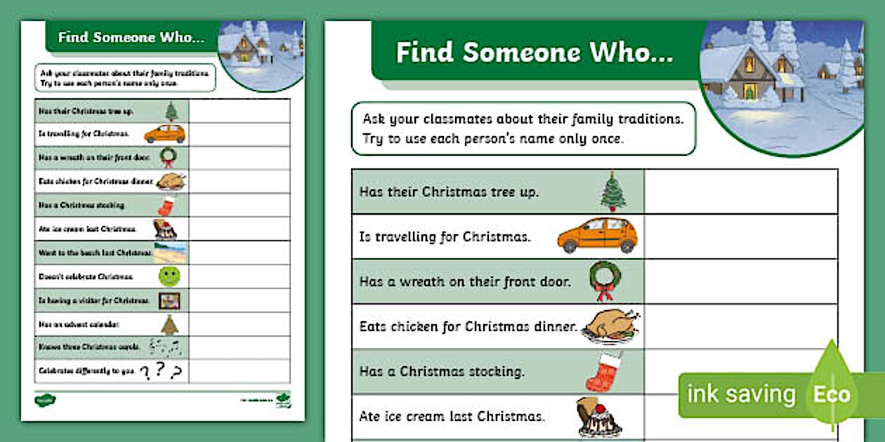 Christmas in Our Class Find Someone Who Activity
