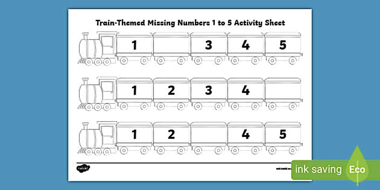 Editable Train-Themed Missing Numbers 1 to 5 Worksheet