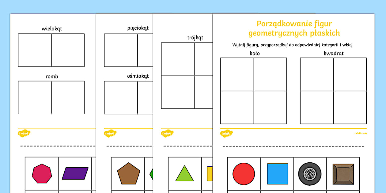 Zestaw kart Porzadkowanie figur geometrycznych - Twinkl