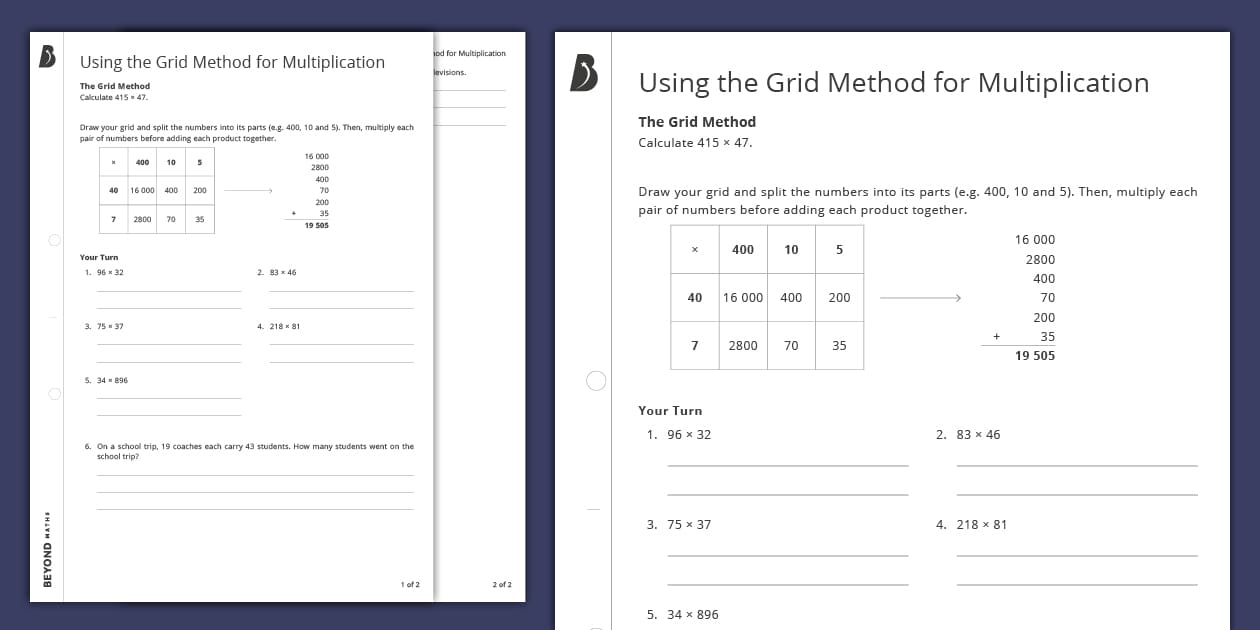 👉 Grid Method of Multiplication Worksheet (teacher made)