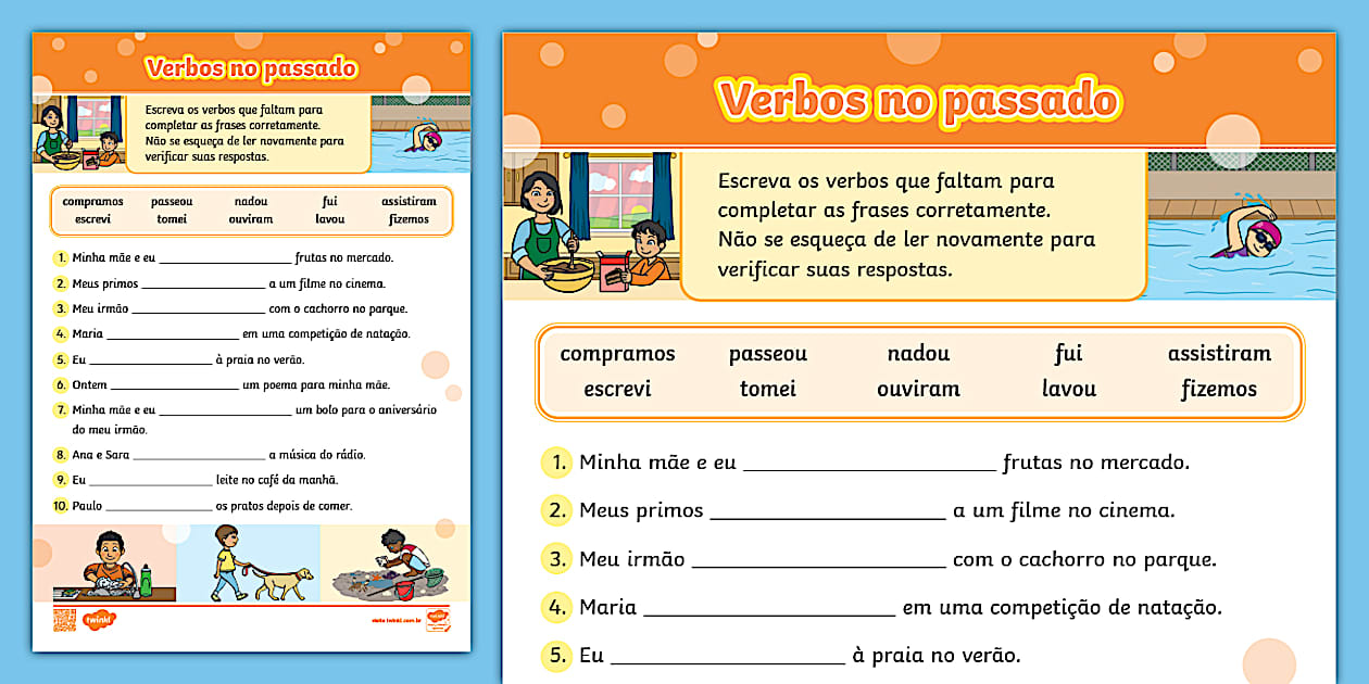 Complete as frases - Verbos no passado - Twinkl