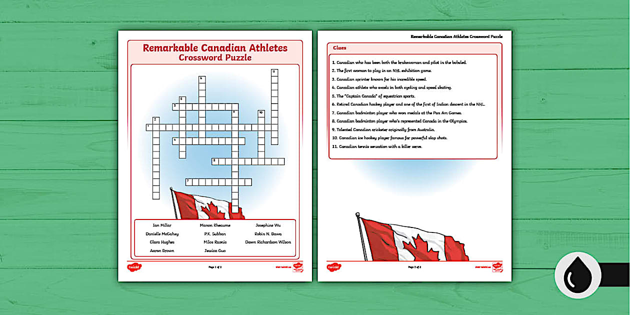 Remarkable Canadian Athletes Crossword Puzzle (teacher made)