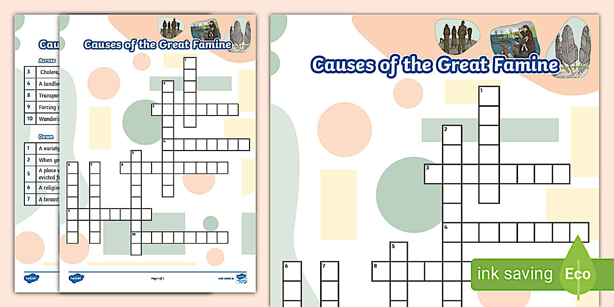 Causes of the Great Famine (Crossword) (teacher made)