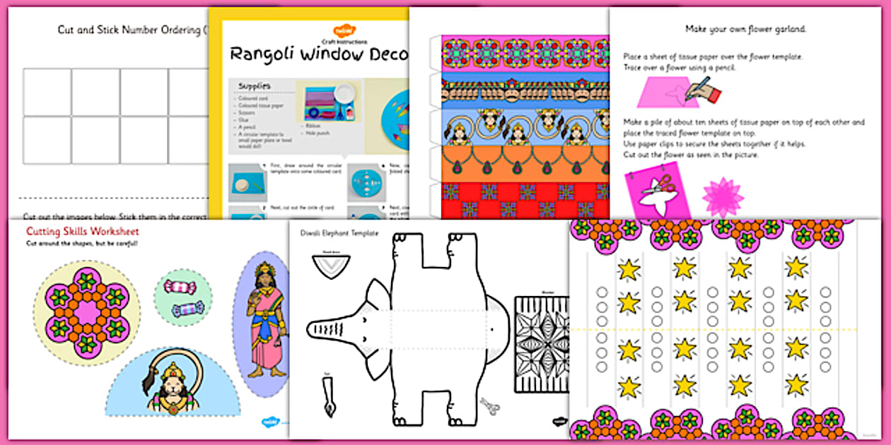Diwali Themed Scissor Skills Pack (Hecho por educadores)