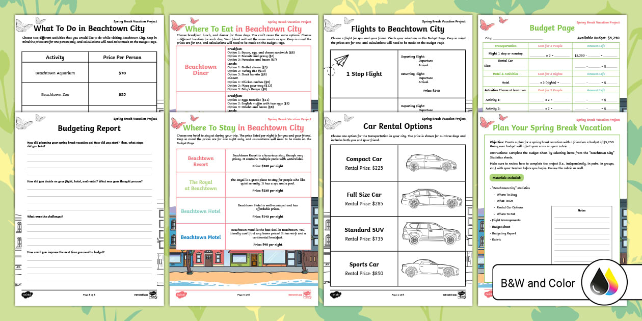 Fifth Grade Math Spring Break Vacation Project - Twinkl
